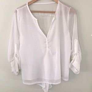 White sheer blouse 3 1/4 length sleeves